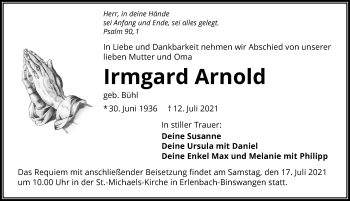 Traueranzeige von Irmgard Arnold von GESAMT