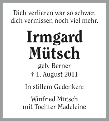 Traueranzeige von Irmgard Mütsch von GESAMT