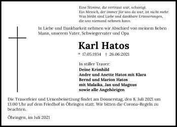 Traueranzeige von Karl Hatos von GESAMT