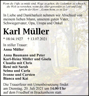 Traueranzeige von Karl Müller von GESAMT