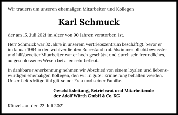 Traueranzeige von Karl Schmuck von GESAMT