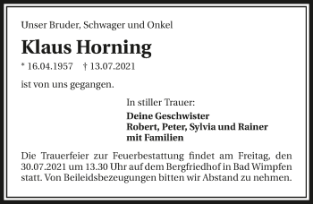 Traueranzeige von Klaus Horning von GESAMT