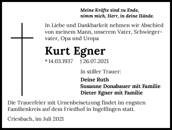 Traueranzeige von Kurt Egner von GESAMT