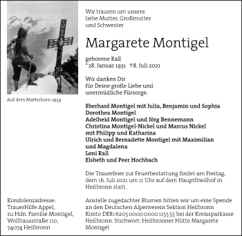 Traueranzeige von Margarete Montigel von GESAMT