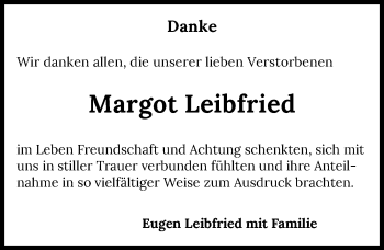 Traueranzeige von Margot Leibfried von GESAMT