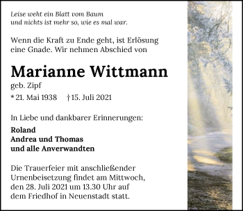 Traueranzeige von Marianne Wittmann von GESAMT