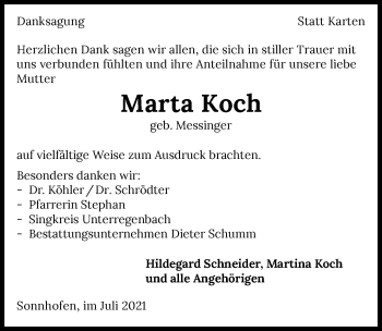 Traueranzeige von Marta Koch von GESAMT