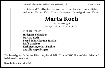 Traueranzeige von Marta Koch von GESAMT