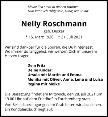 Traueranzeige von Nelly Roschmann von GESAMT