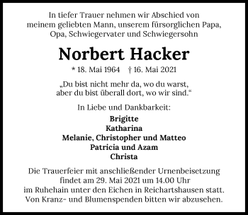 Traueranzeige von Norbert Hacker von GESAMT