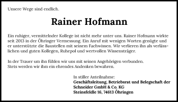 Traueranzeige von Rainer Hofmann von GESAMT
