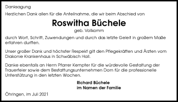 Traueranzeige von Roswitha Büchele von GESAMT