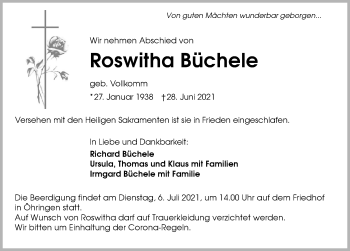 Traueranzeige von Roswitha Maria Büchele von GESAMT