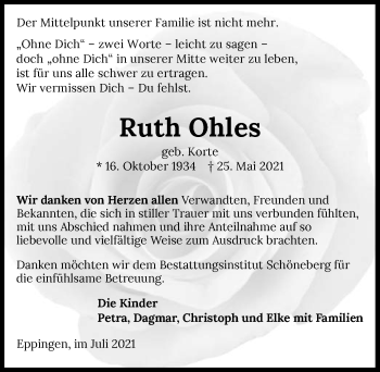 Traueranzeige von Ruth Ohles von GESAMT