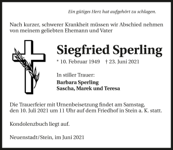 Traueranzeige von Siegfried Sperling von GESAMT