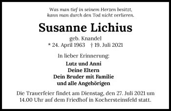 Traueranzeige von Susanne Lichius von GESAMT