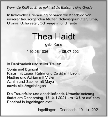 Traueranzeige von Thea Haidt von GESAMT