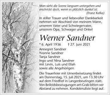 Traueranzeige von Werner Sandner von GESAMT