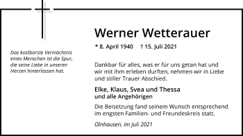 Traueranzeige von Werner Wetterauer von GESAMT
