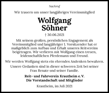 Traueranzeige von Wolfgang Söhner von GESAMT