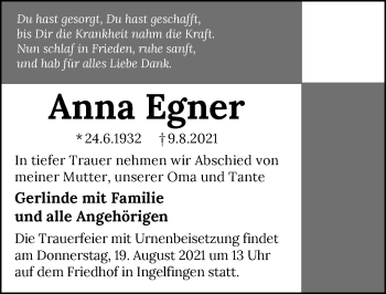 Traueranzeige von Anna Egner von GESAMT