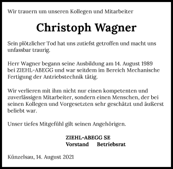 Traueranzeige von Christoph Wagner von GESAMT