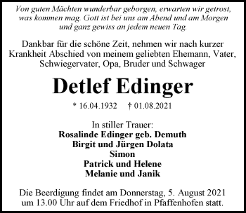 Traueranzeige von Detlef Edinger von GESAMT