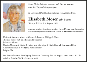 Traueranzeige von Elisabeth Moser von GESAMT