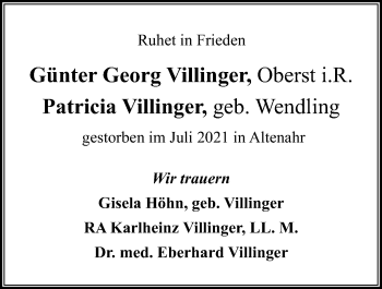 Traueranzeige von Günter Hans Georg Villinger von GESAMT