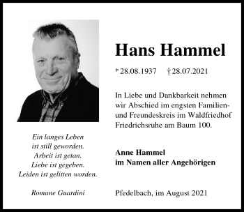 Traueranzeige von Hans Hammel von GESAMT