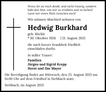 Traueranzeige von Hedwig Burkhard von GESAMT