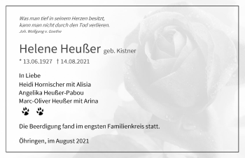 Traueranzeige von Helene Heußer von GESAMT