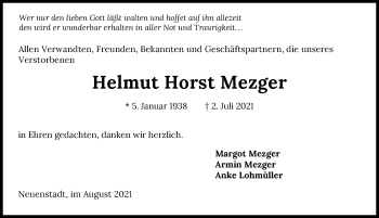 Traueranzeige von Helmut Mezger von GESAMT
