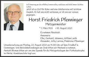 Traueranzeige von Horst Friedrich Pfenninger von GESAMT