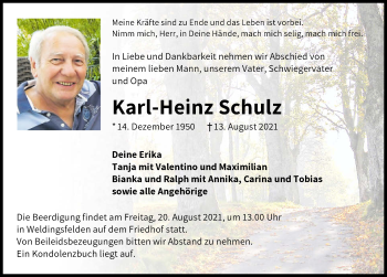 Traueranzeige von Karl-Heinz Schulz von GESAMT