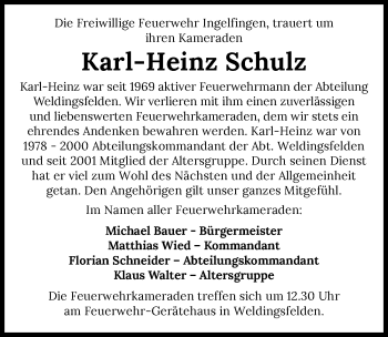 Traueranzeige von Karl-Heinz Schulz von GESAMT