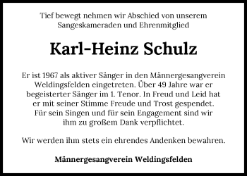 Traueranzeige von Karl-Heinz Schulz von GESAMT