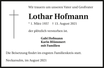 Traueranzeige von Lothar Hofmann von GESAMT