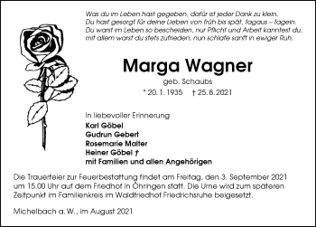 Traueranzeige von Marga Wagner von GESAMT