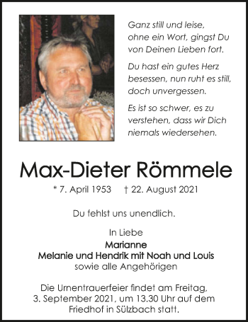 Traueranzeige von Max-Dieter Römmele von GESAMT