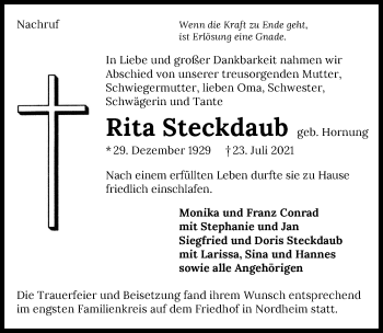 Traueranzeige von Rita Steckdaub von GESAMT