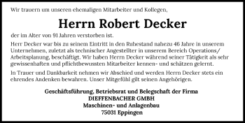 Traueranzeige von Robert Decker von GESAMT