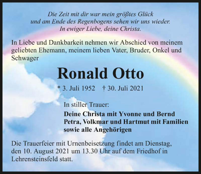 Traueranzeige für Ronald Otto vom 06.08.2021 aus GESAMT