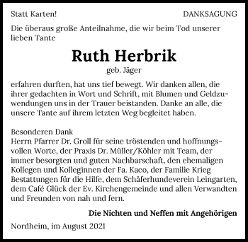 Traueranzeige von Ruth Herbrik von GESAMT