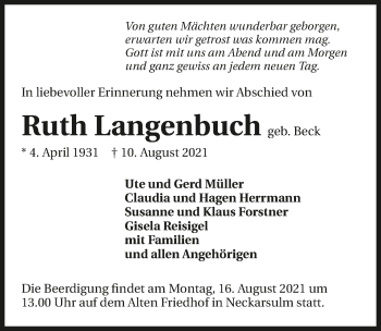 Traueranzeige von Ruth Langenbuch von GESAMT