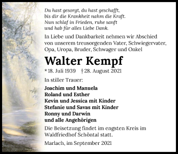 Traueranzeige von Walter Kempf von GESAMT