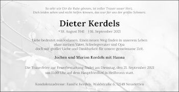 Traueranzeige von Dieter Kerdels von GESAMT