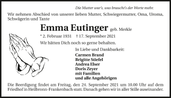 Traueranzeige von Emma Eutinger von GESAMT