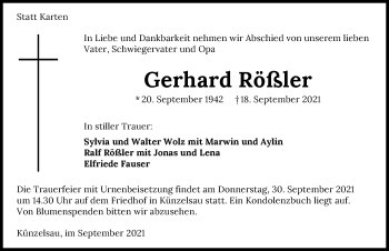 Traueranzeige von Gerhard Rößler von GESAMT