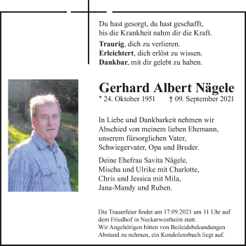 Traueranzeige von Gerhard Albert Nägele von GESAMT